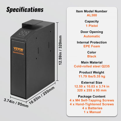 AL300 - Biometric Gun Safe for Pistols with Three Access Modes