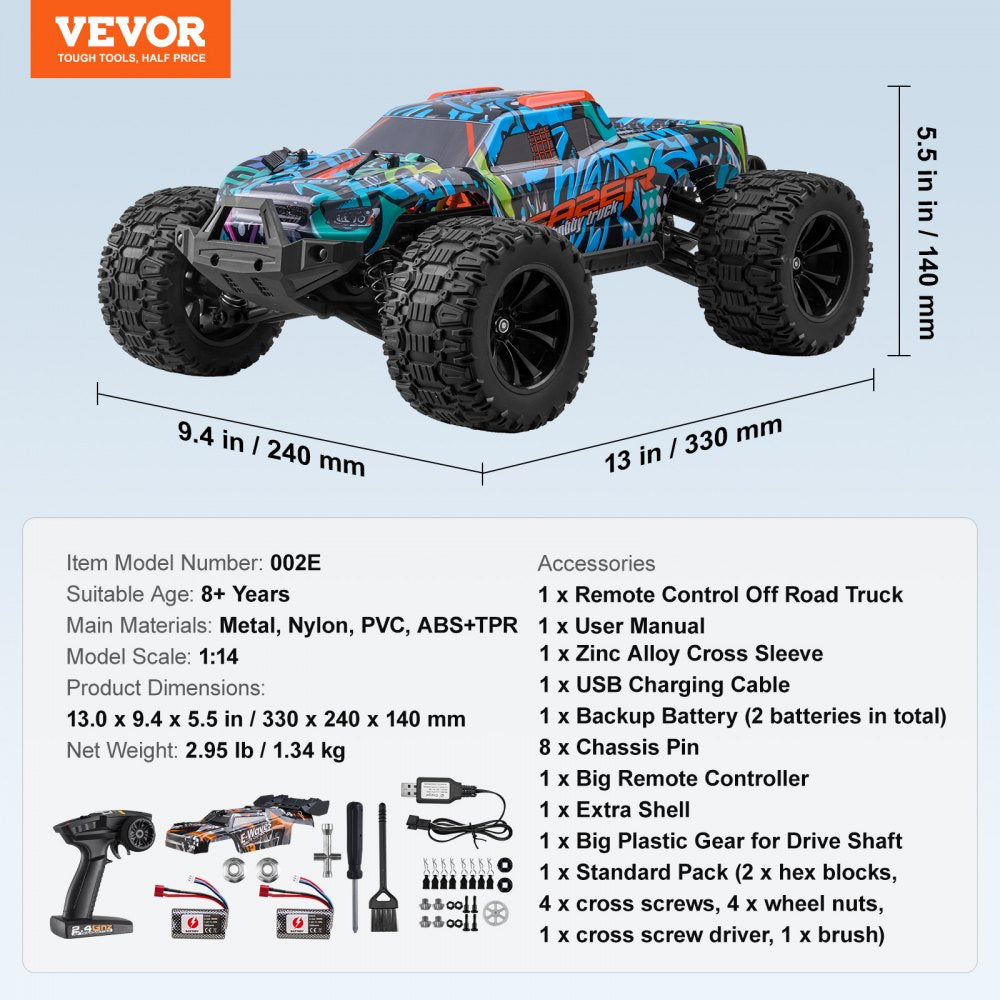 002E - 1:14 Scale 4WD RC Off-Road Truck with 30,000 RPM Motor
