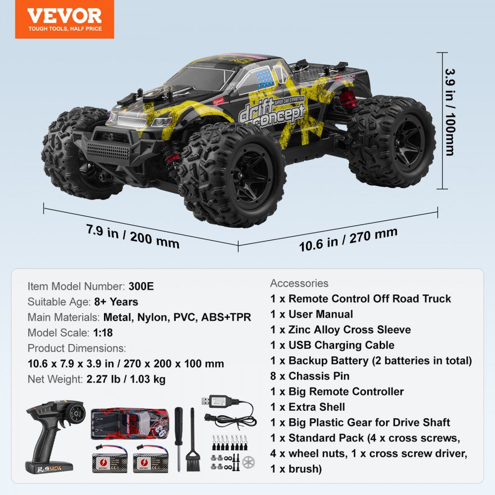 300E - 1:18 Off-Road RC Truck with Brushless Motor & 42-Min Battery
