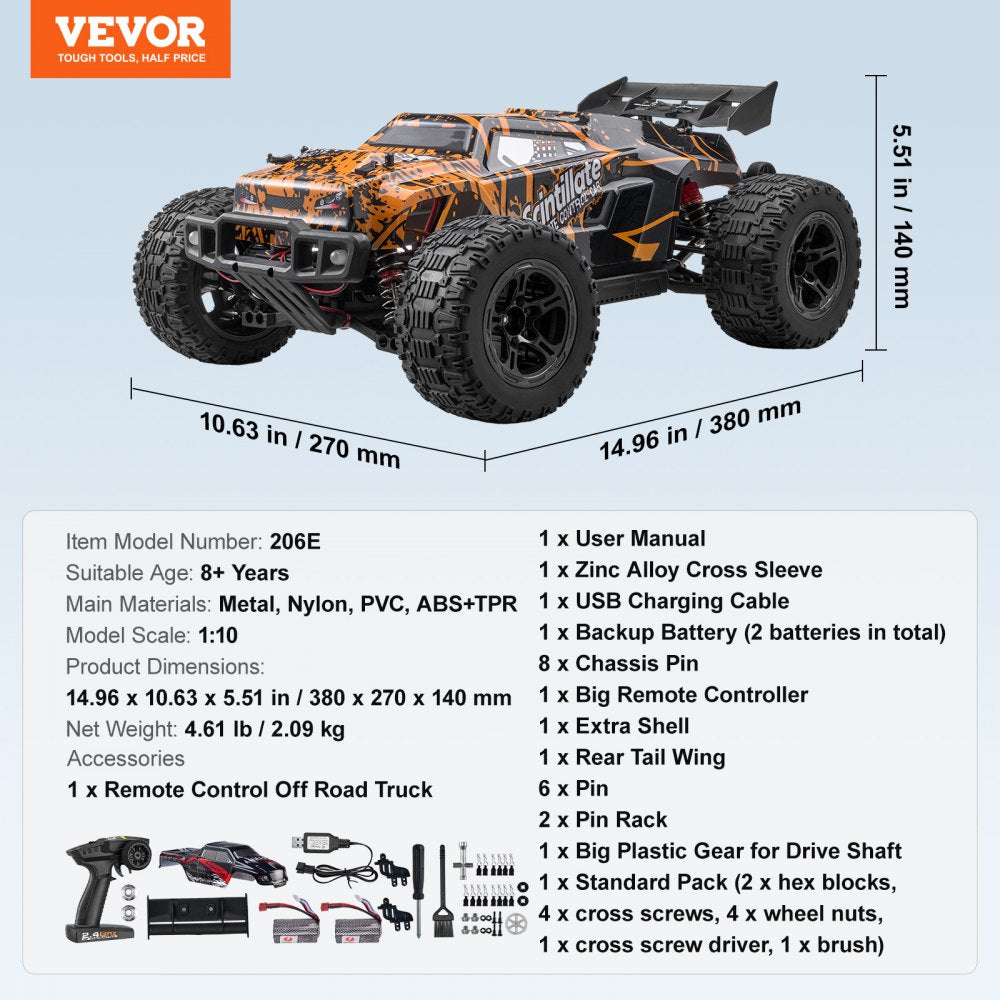 206E - 1:10 Scale All-Terrain RC Car with 50 km/h Speed