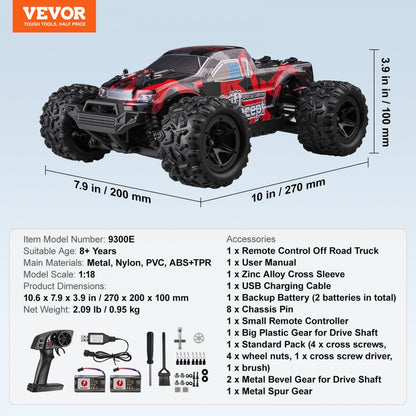 9300E - 1:18 Off-Road RC Car with High-Speed Motor and Waterproof Design