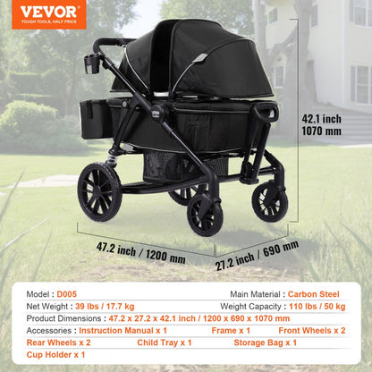 D005 - Compact All-Terrain Stroller Wagon for Two, 55 lbs Capacity