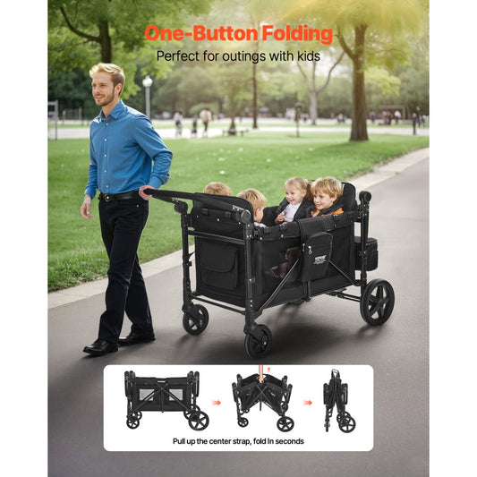 IM4seater-HS - Portable 4-Seater Wagon Stroller with Safety Harness