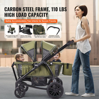D005 - Compact All-Terrain Stroller Wagon for Twins, 55 lbs Capacity