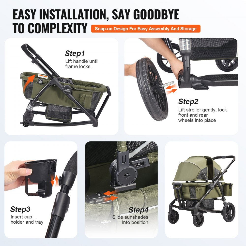 D005 - Compact All-Terrain Stroller Wagon for Twins, 55 lbs Capacity