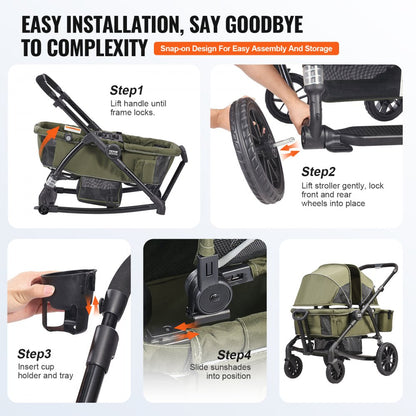 D005 - Compact All-Terrain Stroller Wagon for Twins, 55 lbs Capacity