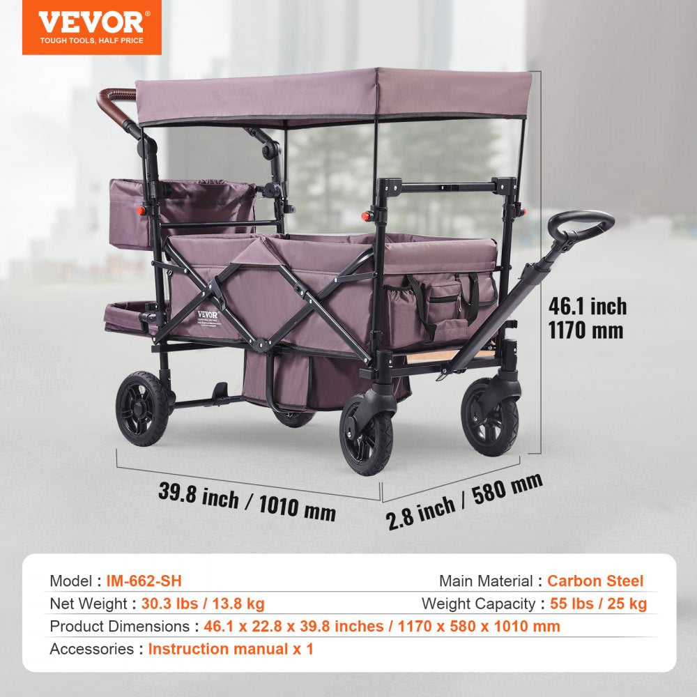 IM-662-AZ - Twin Ready Wagon Stroller with Canopy & Foldable Design