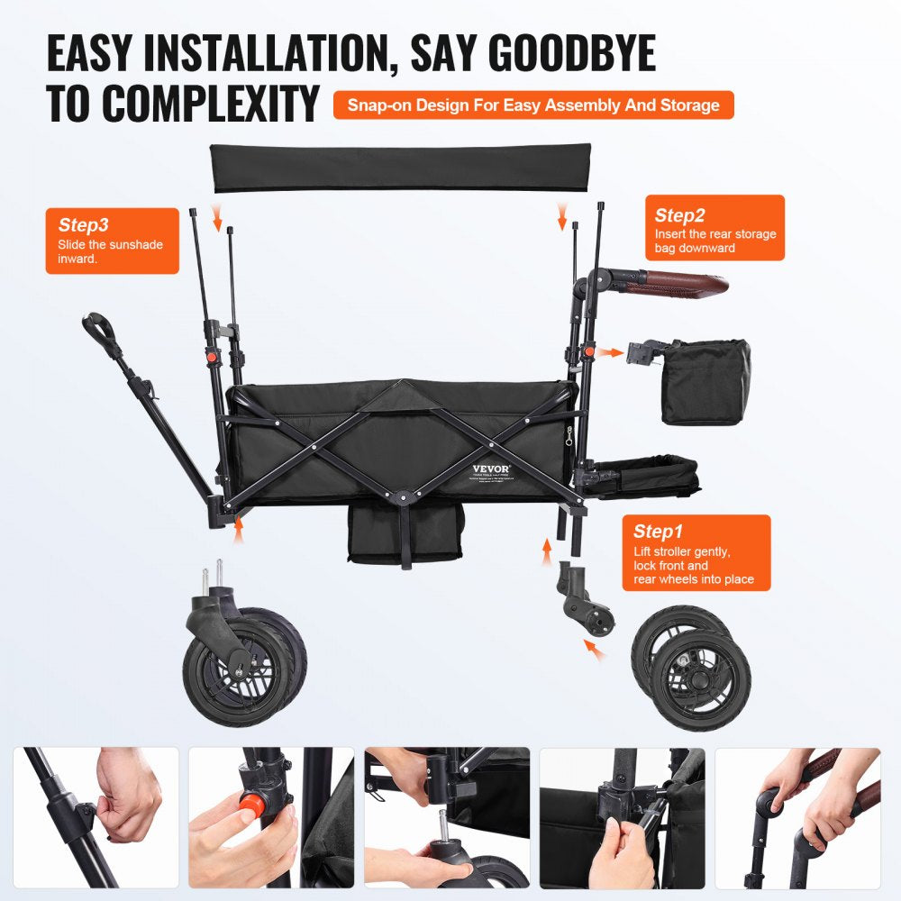 IM-662-HS - Quick-Fold VEVOR Wagon Stroller for 2 Kids, 55 lbs Capacity