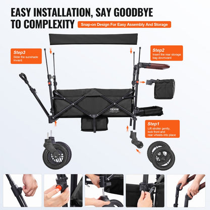 IM-662-HS - Quick-Fold VEVOR Wagon Stroller for 2 Kids, 55 lbs Capacity