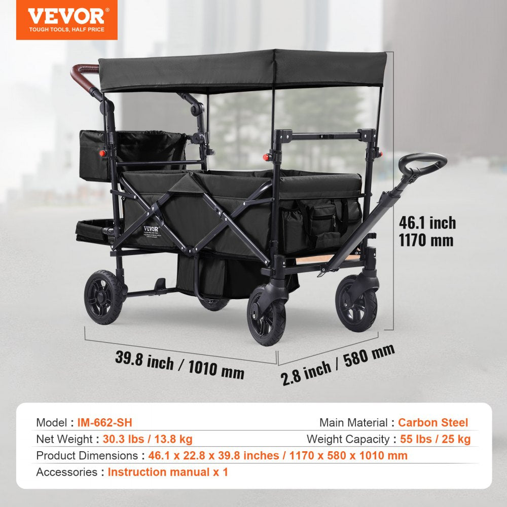IM-662-HS - Quick-Fold VEVOR Wagon Stroller for 2 Kids, 55 lbs Capacity