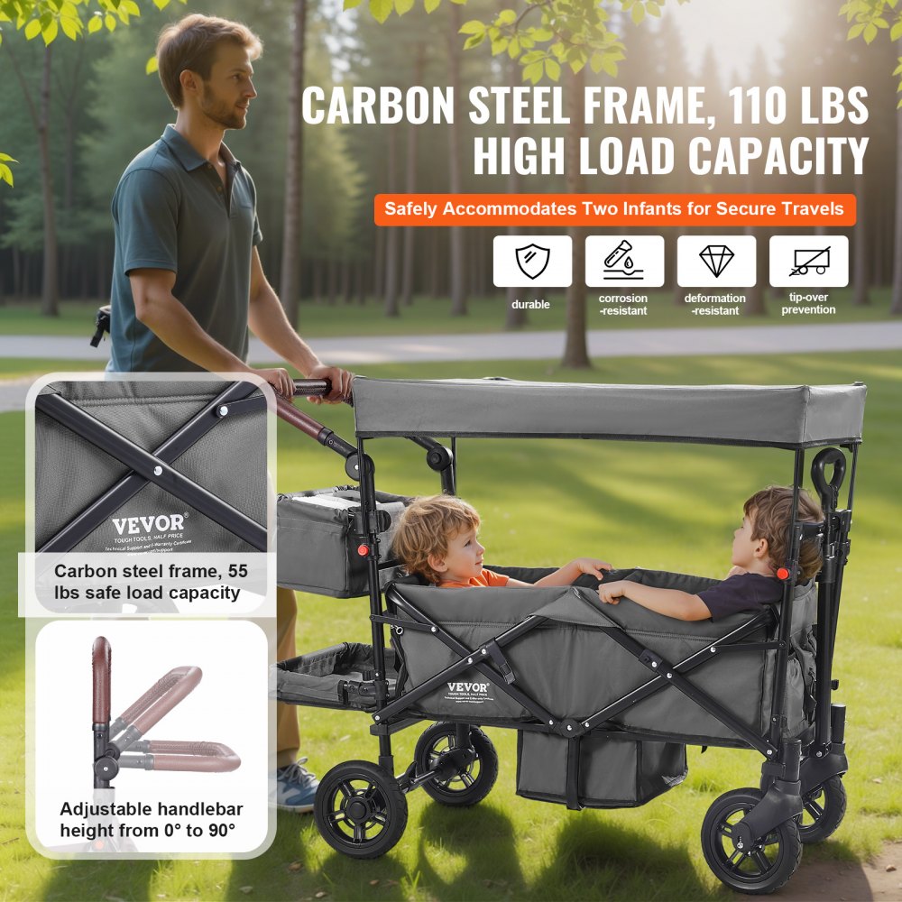 IM-662-SH - Sturdy 2-Kid Wagon Stroller with Adjustable Canopy