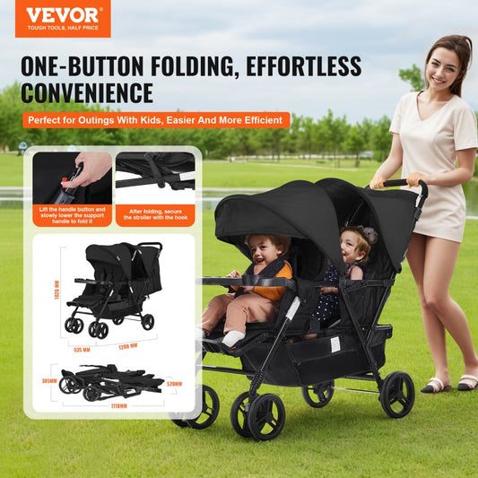 T33 - Lightweight Double Stroller with Safety Belt for All Terrains