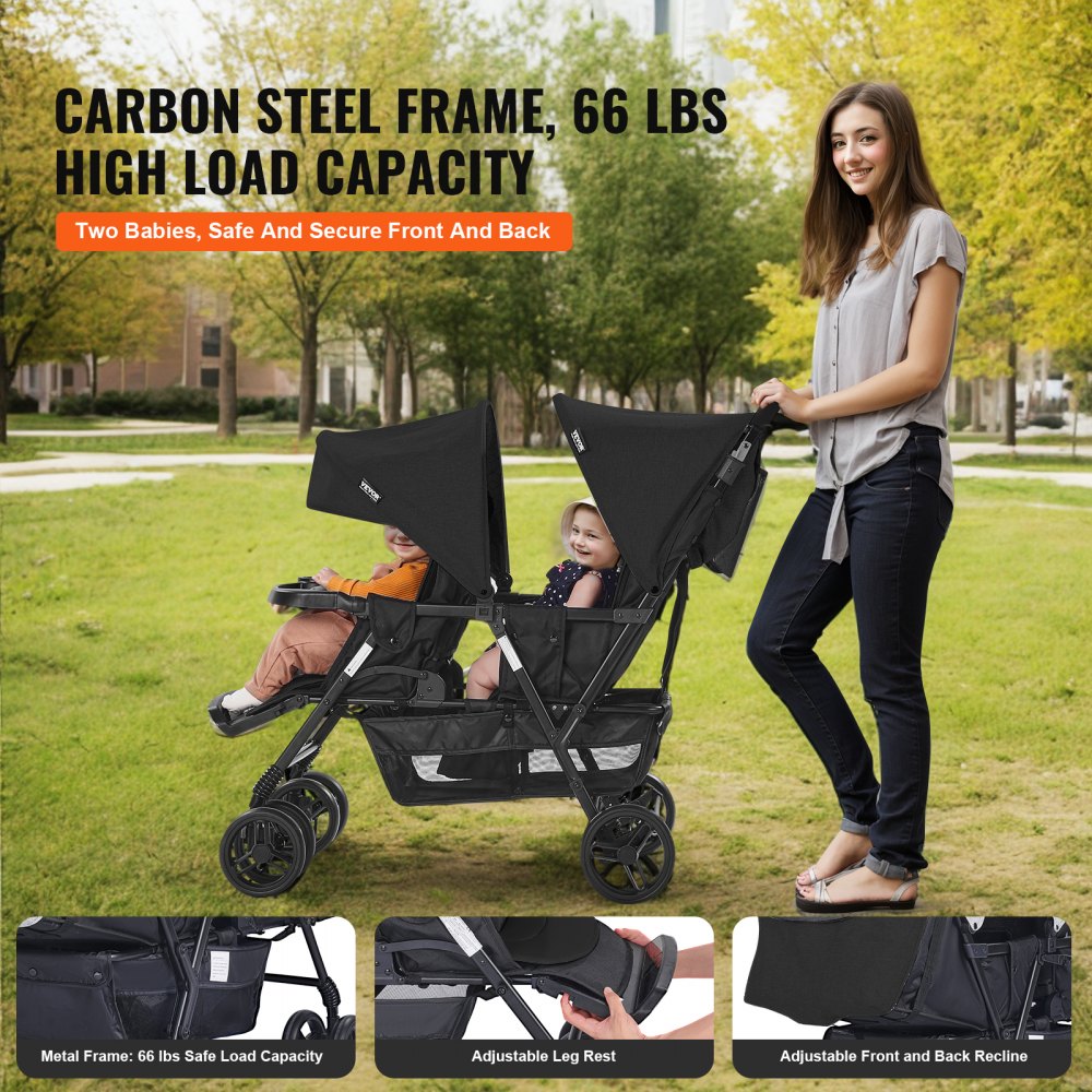 T33 - Lightweight Double Stroller with Safety Belt for All Terrains