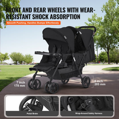 T33 - Lightweight Double Stroller with Safety Belt for All Terrains