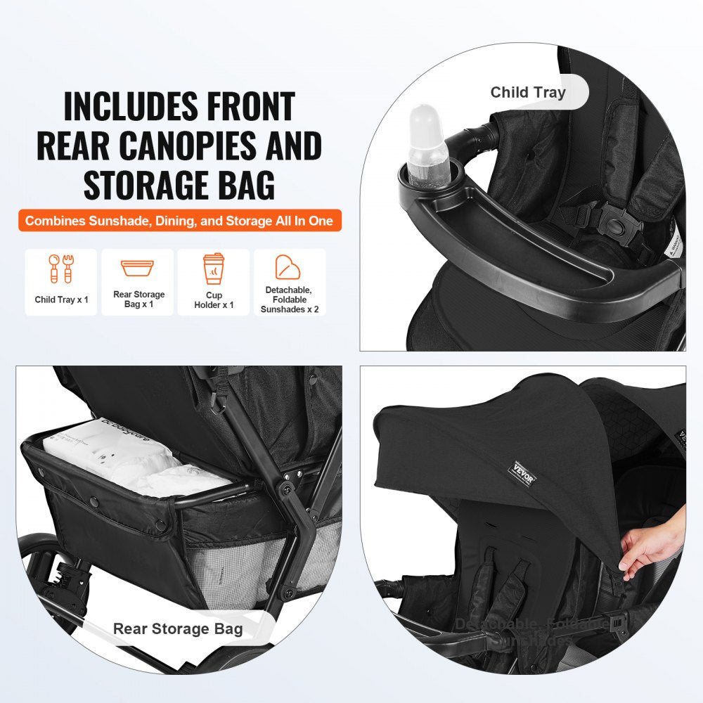 T33 - Lightweight Double Stroller with Safety Belt for All Terrains