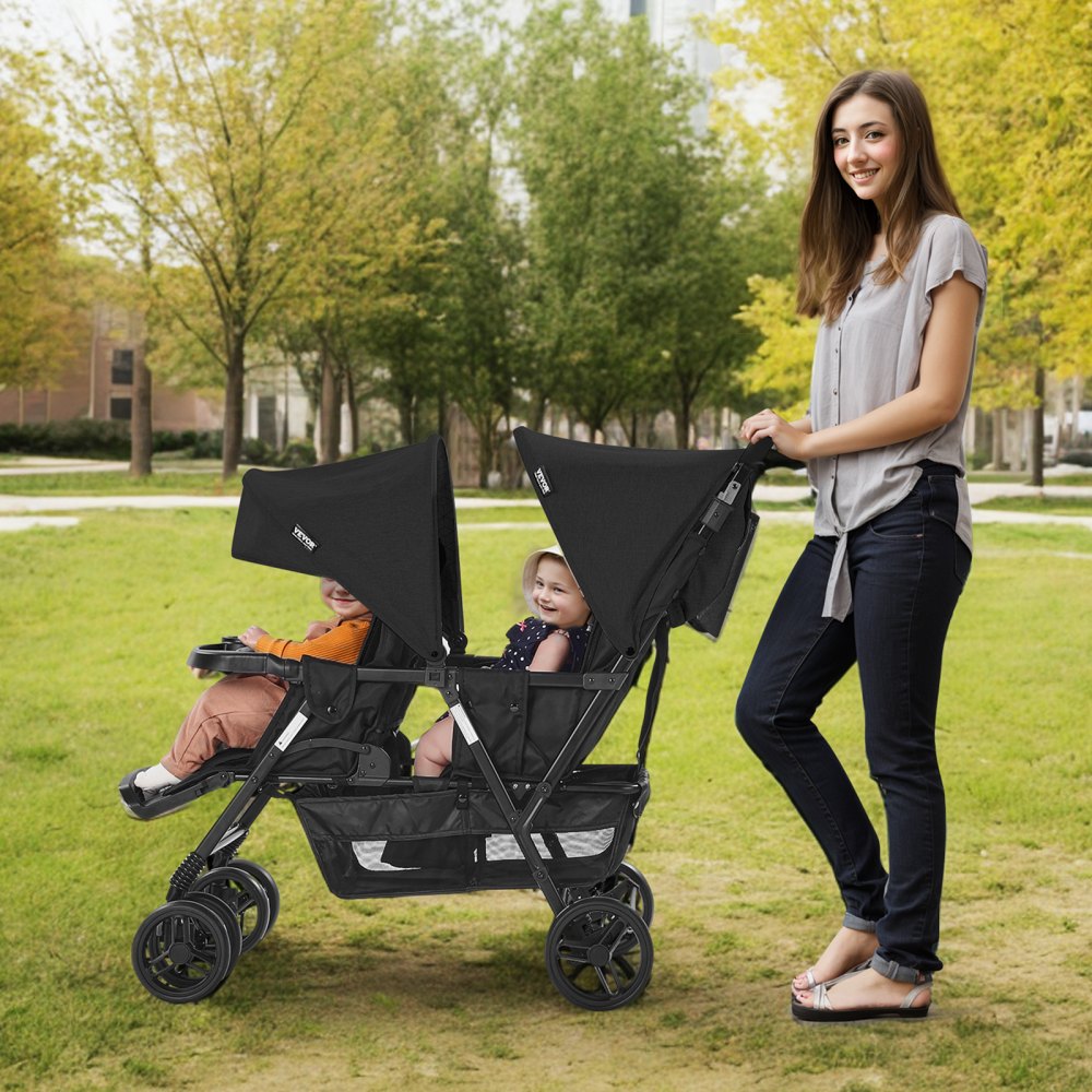 T33 - Lightweight Double Stroller with Safety Belt for All Terrains