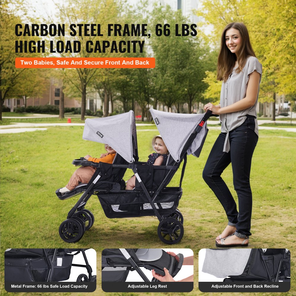 T33 - Portable Lightweight Double Stroller with Comfortable Seats