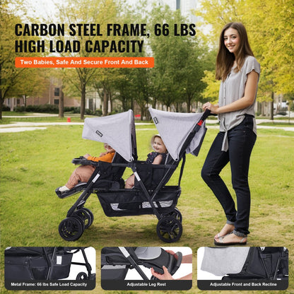 T33 - Portable Lightweight Double Stroller with Comfortable Seats