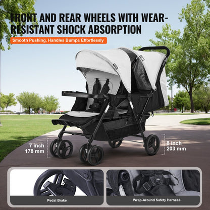 T33 - Portable Lightweight Double Stroller with Comfortable Seats