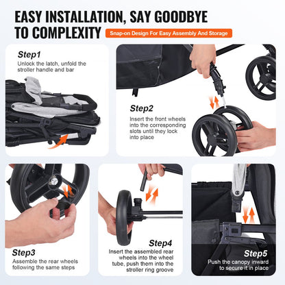 T33 - Portable Lightweight Double Stroller with Comfortable Seats