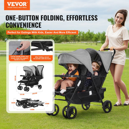 T33 - Lightweight Double Stroller with Safety Belt and Easy Storage