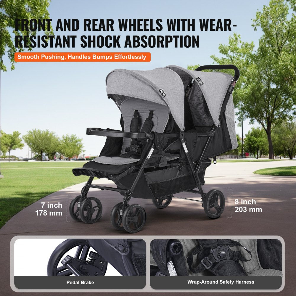 T33 - Lightweight Double Stroller with Safety Belt and Easy Storage