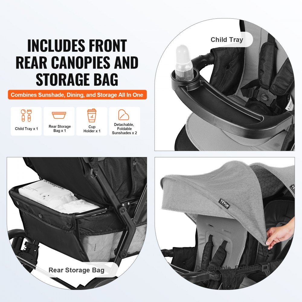 T33 - Lightweight Double Stroller with Safety Belt and Easy Storage