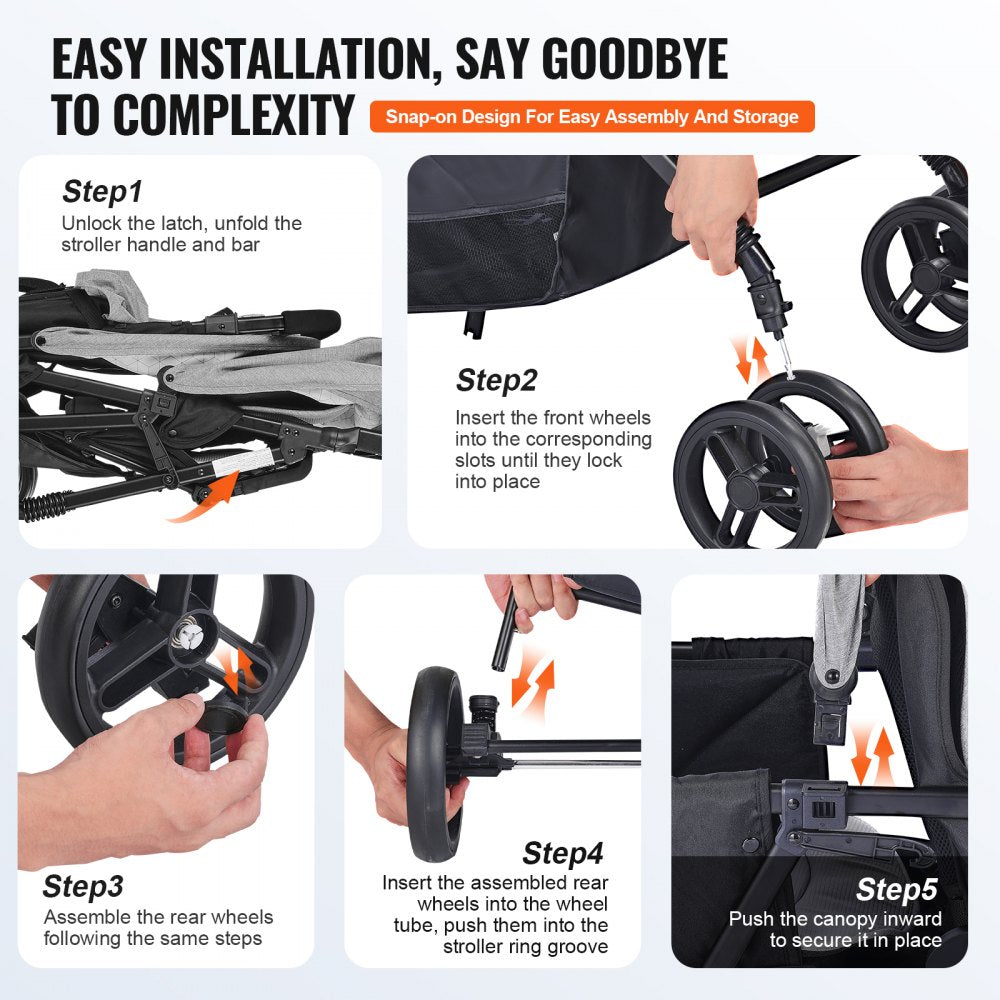 T33 - Lightweight Double Stroller with Safety Belt and Easy Storage