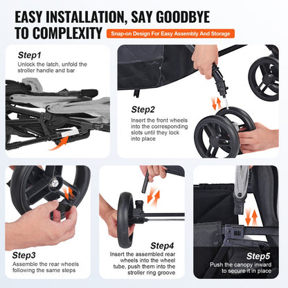 T33 - Lightweight Double Stroller with Safety Belt and Easy Storage