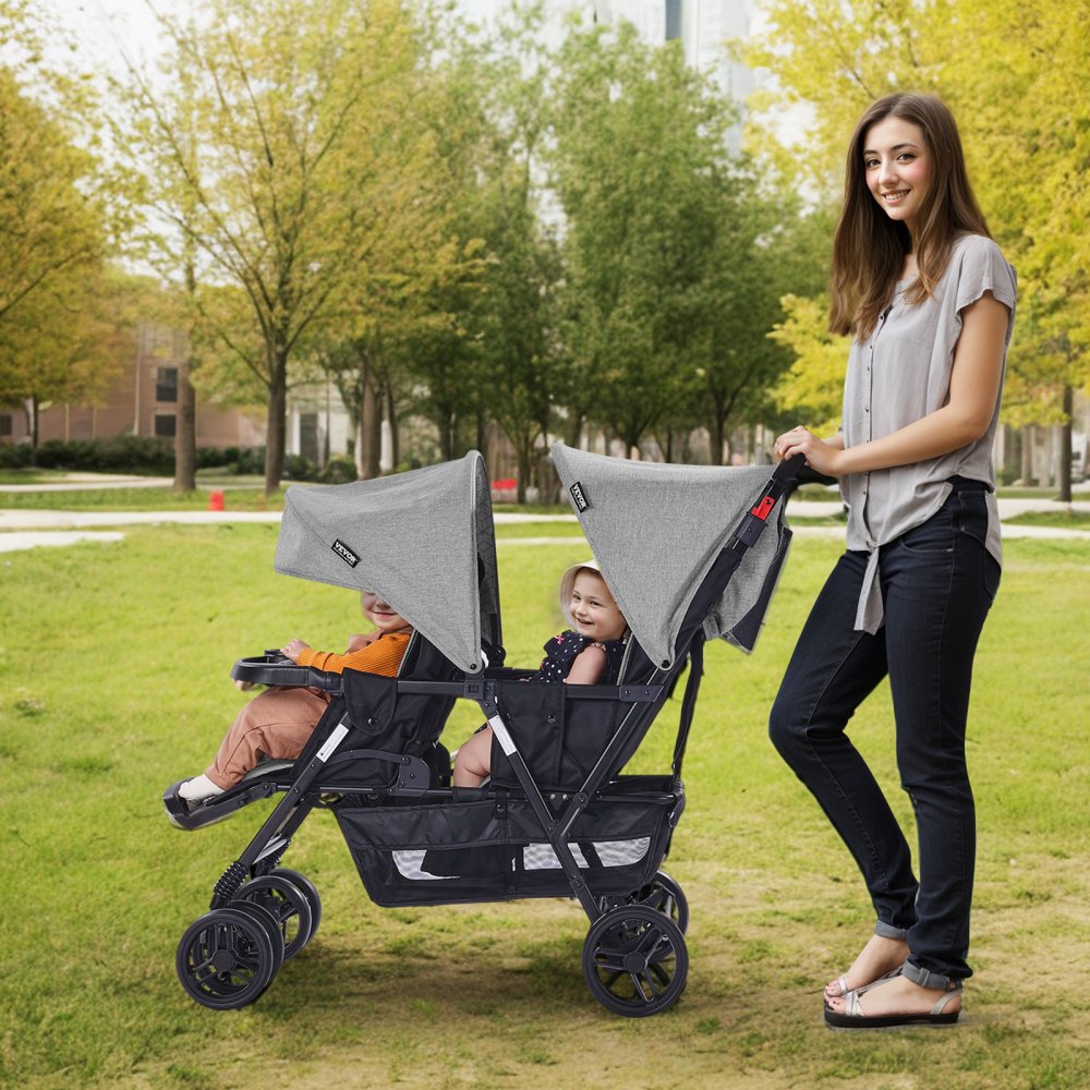 T33 - Lightweight Double Stroller with Safety Belt and Easy Storage