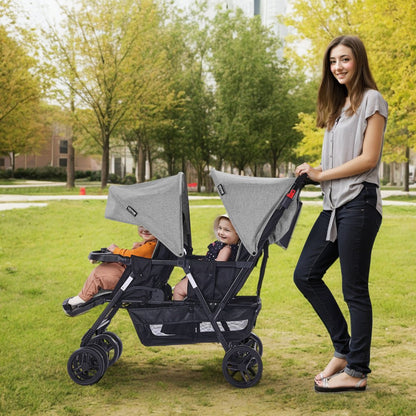 T33 - Lightweight Double Stroller with Safety Belt and Easy Storage