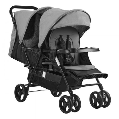 T33 - Lightweight Double Stroller with Safety Belt and Easy Storage