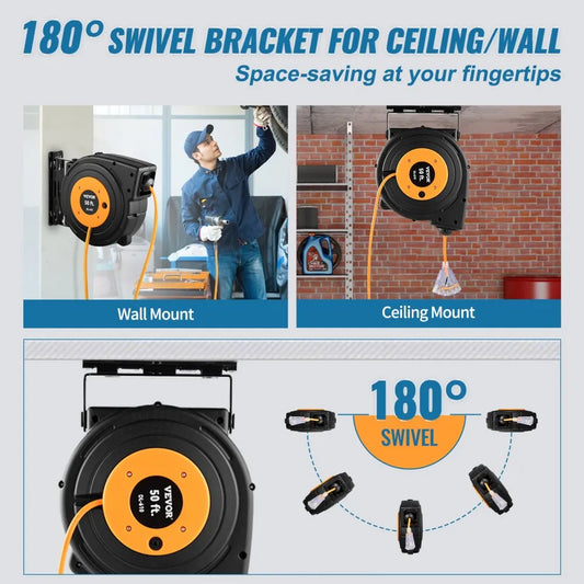CR143OW50FT - 50ft Retractable Extension Cord Reel with 13A Breaker