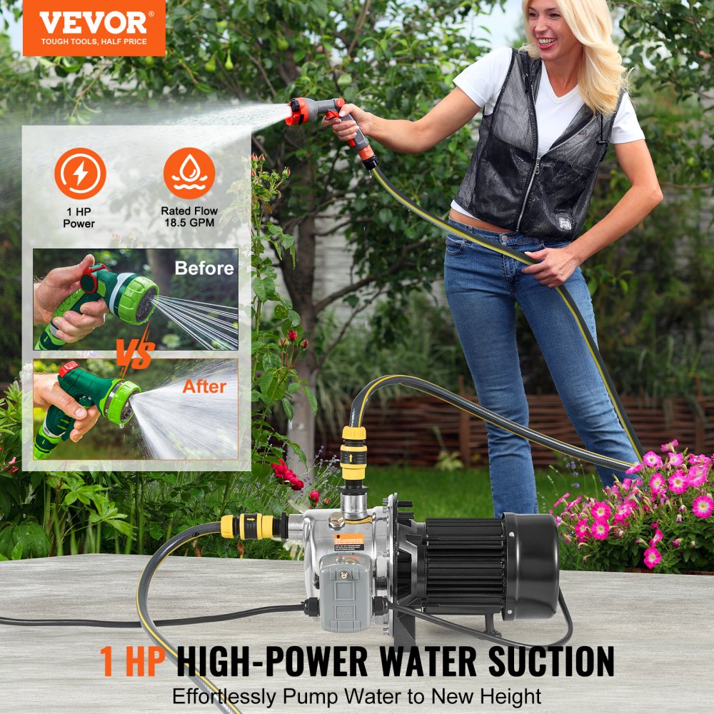 ZX11003 - High-Efficiency 1HP Stainless Steel Jet Pump, 18.5 GPM Flow