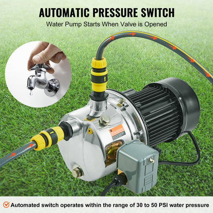 ZX11003 - High-Efficiency 1HP Stainless Steel Jet Pump, 18.5 GPM Flow