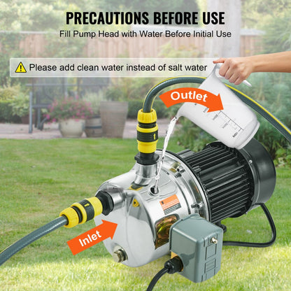 ZX11003 - High-Efficiency 1HP Stainless Steel Jet Pump, 18.5 GPM Flow