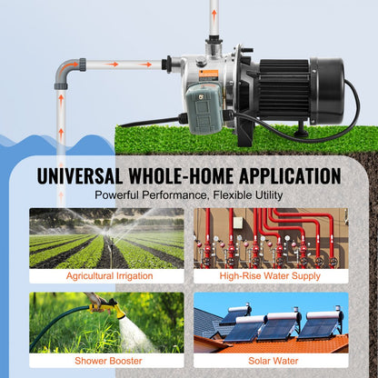 ZX11003 - High-Efficiency 1HP Stainless Steel Jet Pump, 18.5 GPM Flow