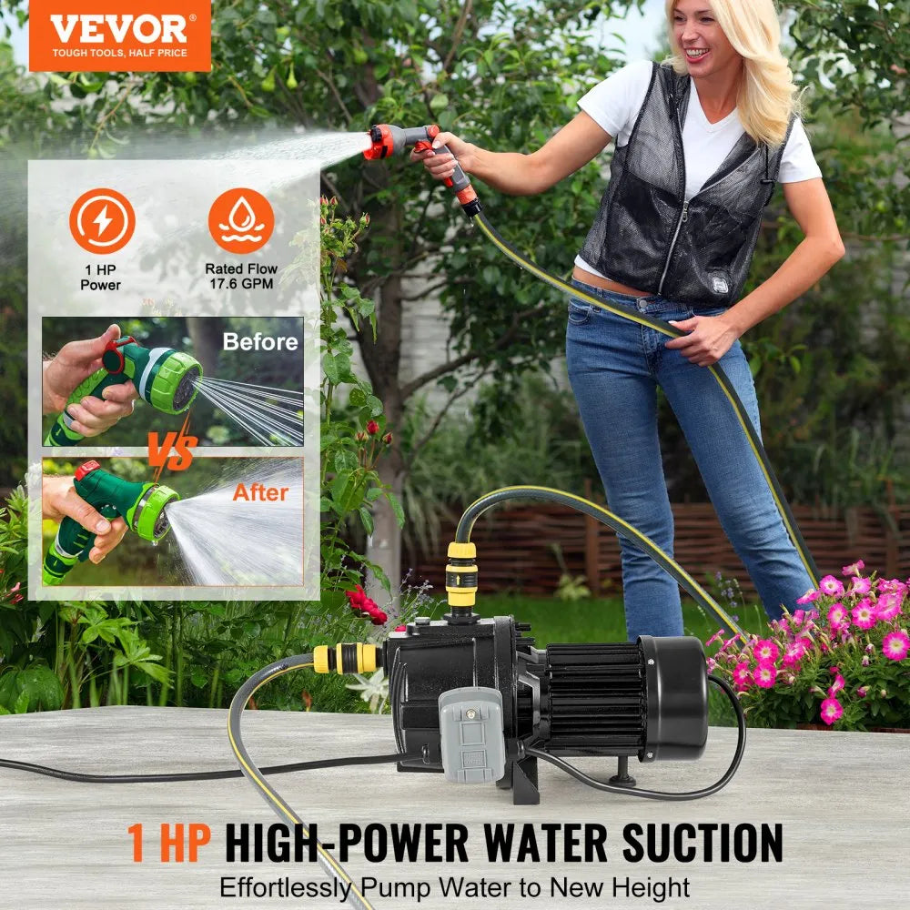 ZX11007 - 1HP Cast Iron Jet Pump, 17.6 GPM for Irrigation Tasks