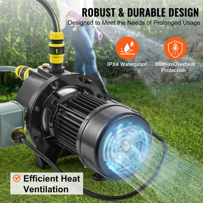 ZX11007 - 1HP Cast Iron Jet Pump, 17.6 GPM for Irrigation Tasks