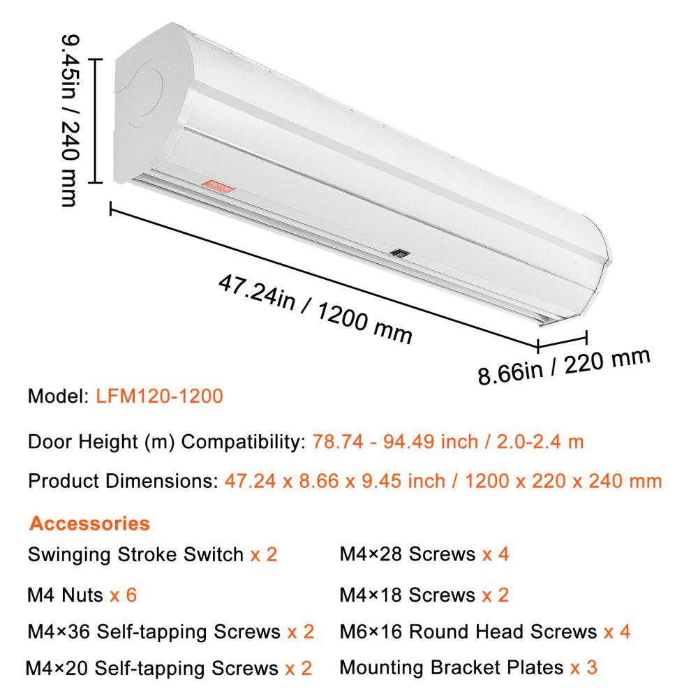 LFM120-1200-U - 48" VEVOR Air Curtain with 1200 CFM Flow Rate