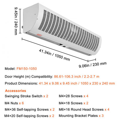 FM150-1050-U - 42" VEVOR Air Curtain with 1350 CFM Airflow
