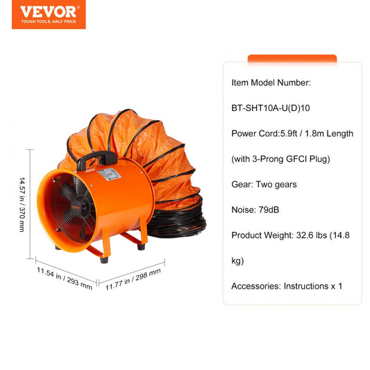 BT-SHT10A-U(D)10 - 10" VEVOR Ventilator Fan with 1948 CFM Airflow