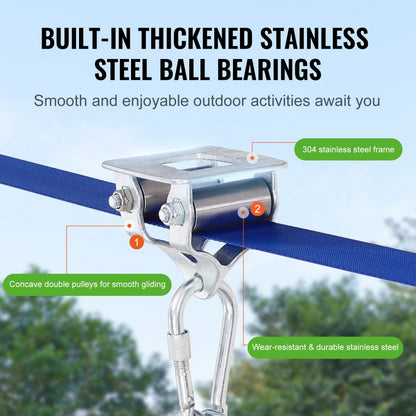 HL-52ft-008 - 52ft Zip Line Kit for Kids & Adults, 500 lb Capacity