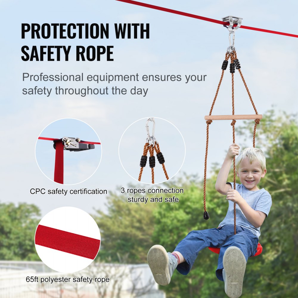 HL-65ft-009 - 65ft VEVOR Zipline Kit for 500 lb Capacity Fun!