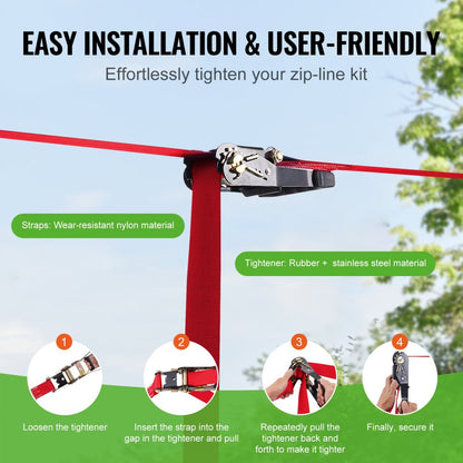 HL-65ft-009 - 65ft VEVOR Zipline Kit for 500 lb Capacity Fun!