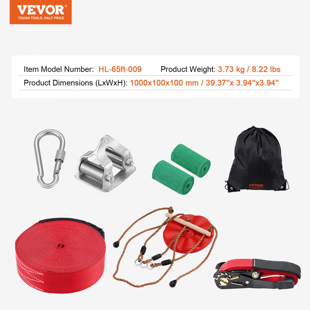 HL-65ft-009 - 65ft VEVOR Zipline Kit for 500 lb Capacity Fun!