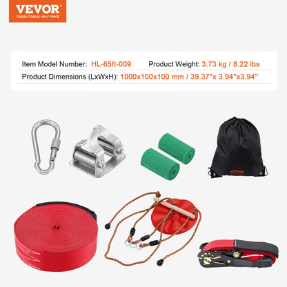 HL-65ft-009 - 65ft VEVOR Zipline Kit for 500 lb Capacity Fun!