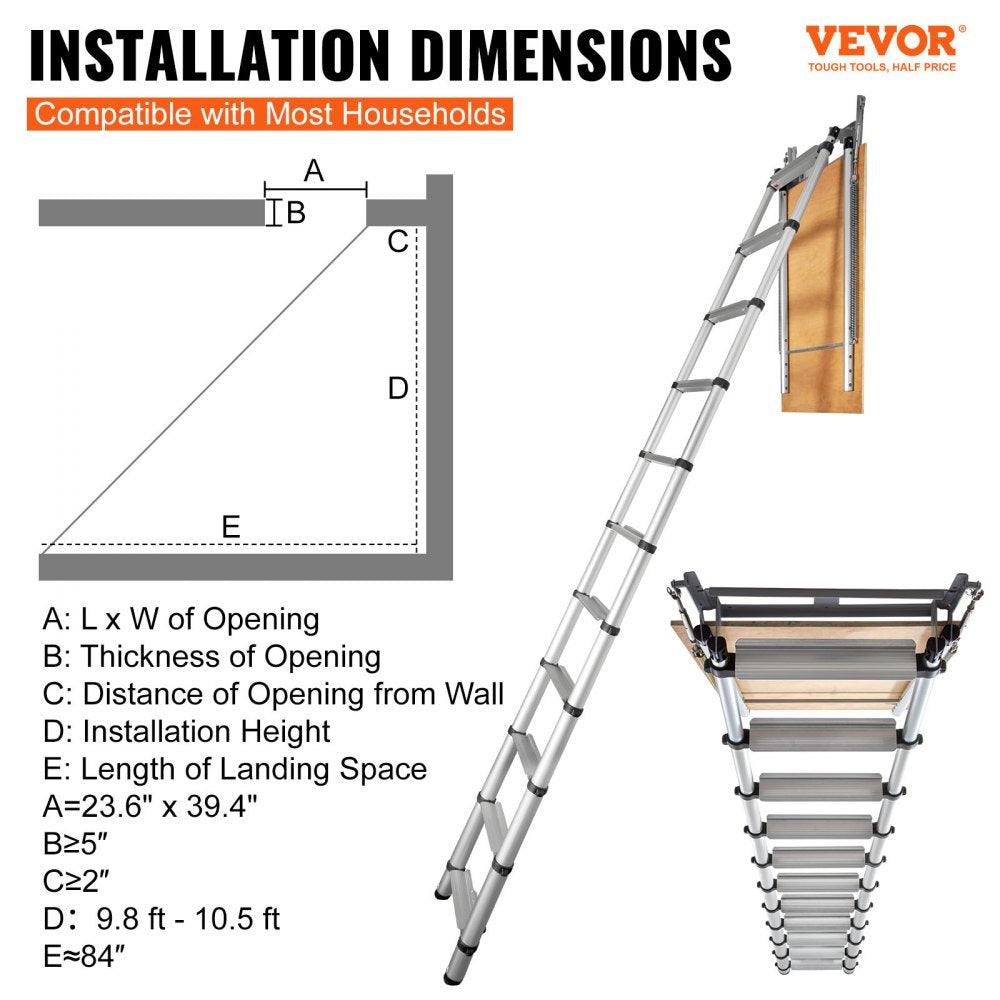 M6 - 23.6"x39.4" Automatic Attic Ladder, 350lb Capacity