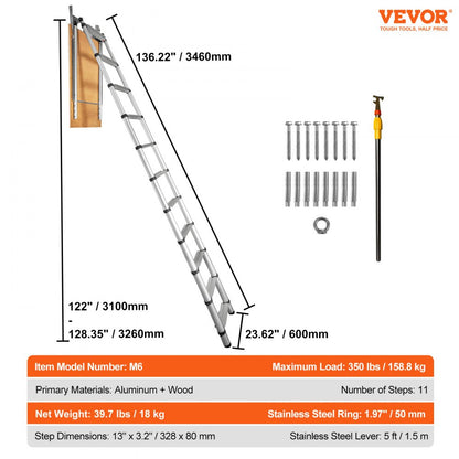 M6 - 23.6"x39.4" Automatic Attic Ladder, 350lb Capacity