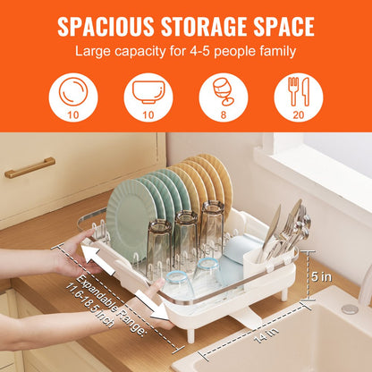 WK810171-3 - Expandable 18.5" VEVOR Stainless Steel Dish Rack with Rotatable Drainboard